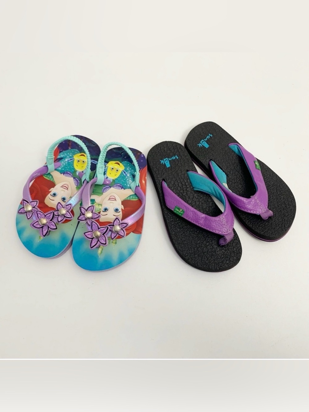 ▪️Sanuk Flip Flops & Disney Little Mermaid Flip Flops Toddler Sandal Bundle ~ 8